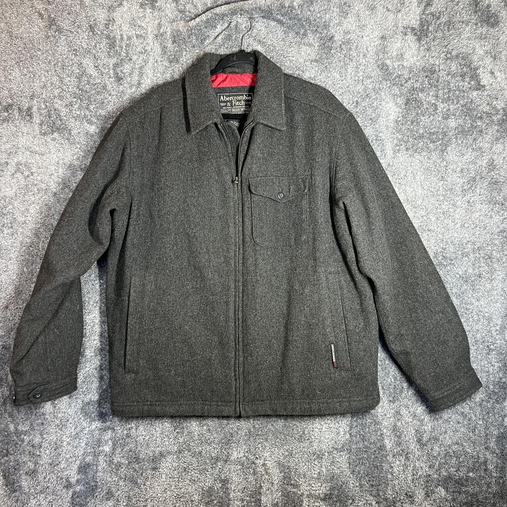 Abercrombie & Fitch Jacket Mens Large Gray Wool Quilted Lined Outdoor Insulated